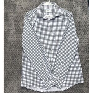 &Collar‎ Performance Dress Shirt Large White Plaid Excellent Slim Stretch (1930)